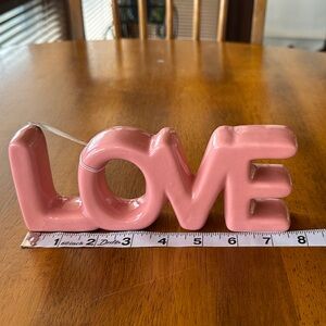 Pink 'Love' Ceramic Table Decor 7 1/2” x 1” x 3”